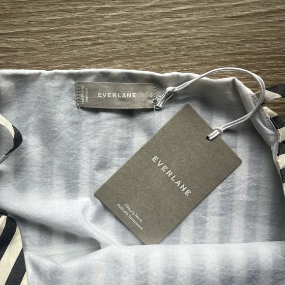 Everlane Poplin Linen Slip Dress V-Neck Black and White Stripe Size 6 Medium - Picture 3 of 12